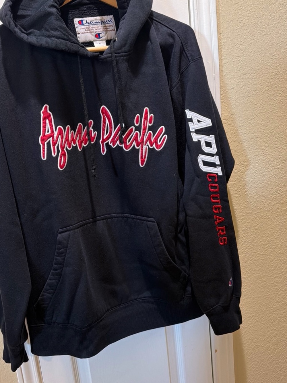 Champion Black Hoodie with Red Azusa Pacific Script